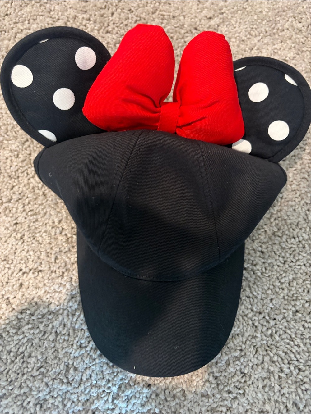 Womens Black Minnie-Style Cap with Red Bow and Polka Dot Ears